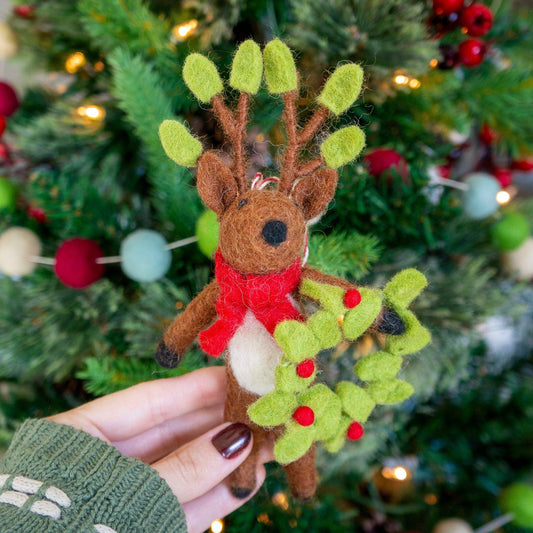 Felt Wool Deer Eco Ornament - Andy Wreath Deer