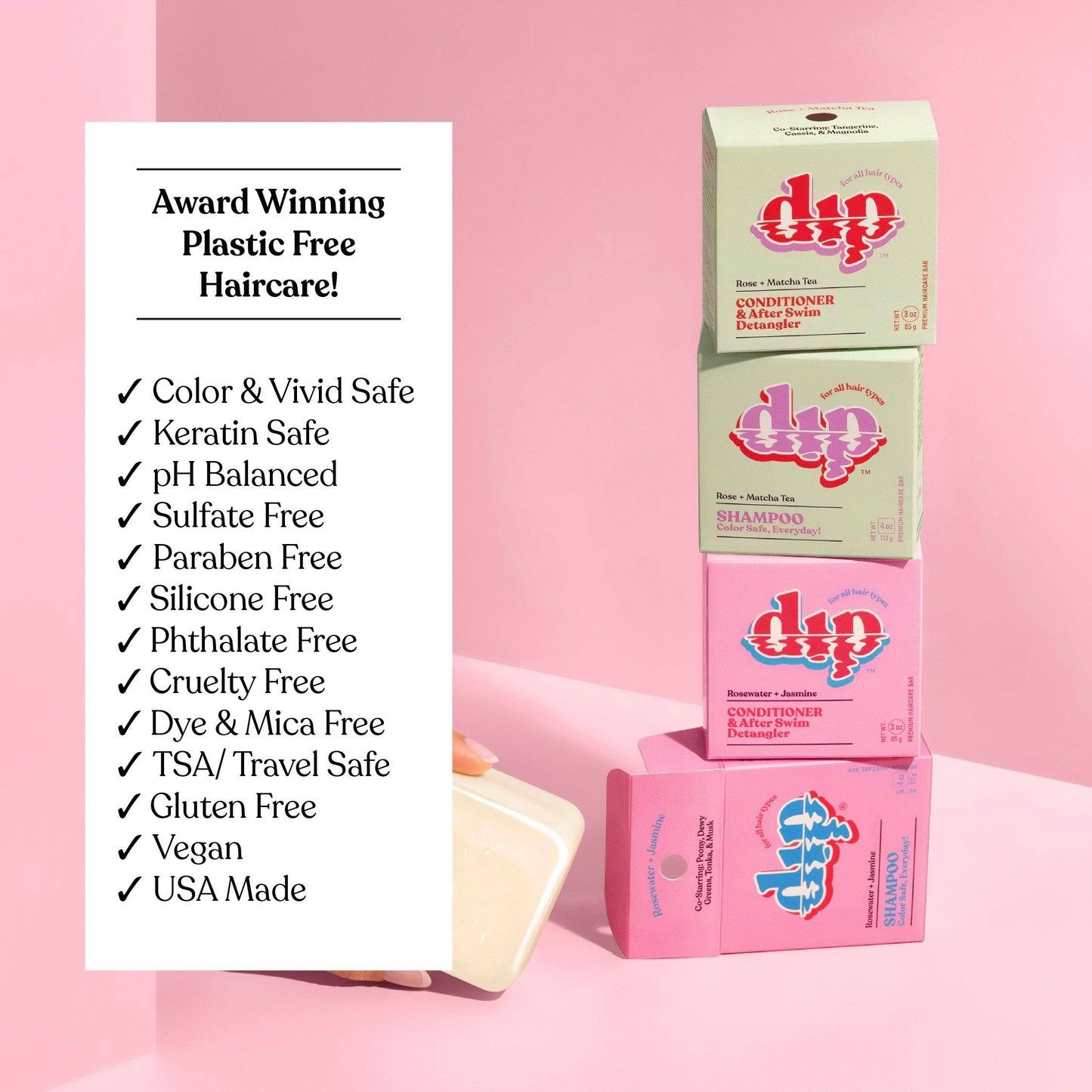 Dip Shampoo Bar: Color Safe, Everyday- Rosewater & Jasmine