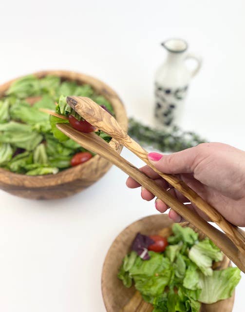 Olive Wood Table Tongs: 14"