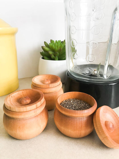 Pinch Pot with Lid, Mini Pot, Salt Cellar, Wooden Pinch Pot: Mineral Oil & Beeswax