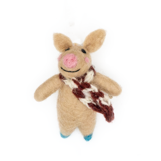 Felt Wool Holiday Ornament - Happy Pig
