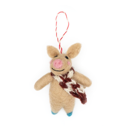 Felt Wool Holiday Ornament - Happy Pig