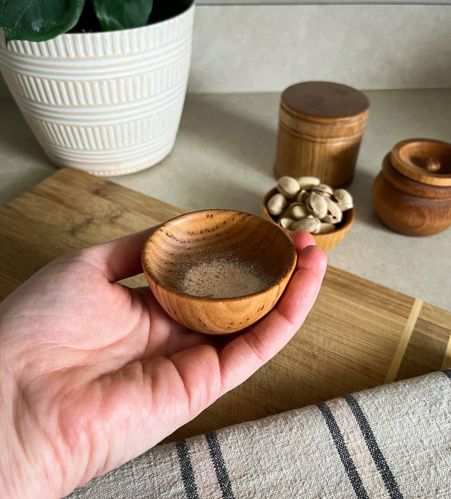 Wood Pinch Bowl/Wood Dipping Bowl/Ring Bowl/Small Wood Bowl: Mineral Oil & Beeswax