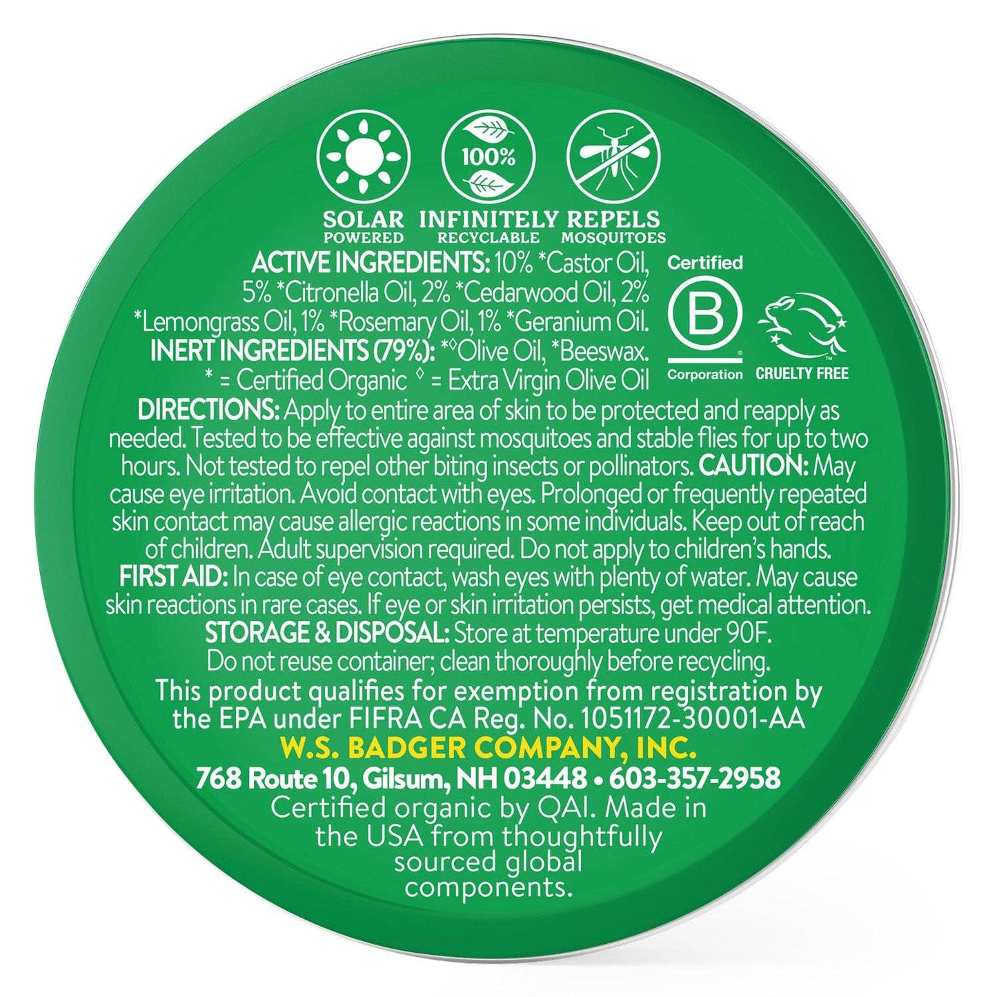 Badger Bug Repellent Tin, Organic and Deet-Free: 0.75 oz Tin