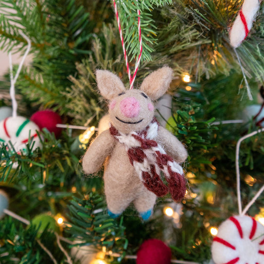 Felt Wool Holiday Ornament - Happy Pig