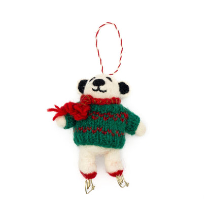 Felt Wool Holiday Ornament - Skating Polar Bear