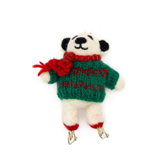 Felt Wool Holiday Ornament - Skating Polar Bear