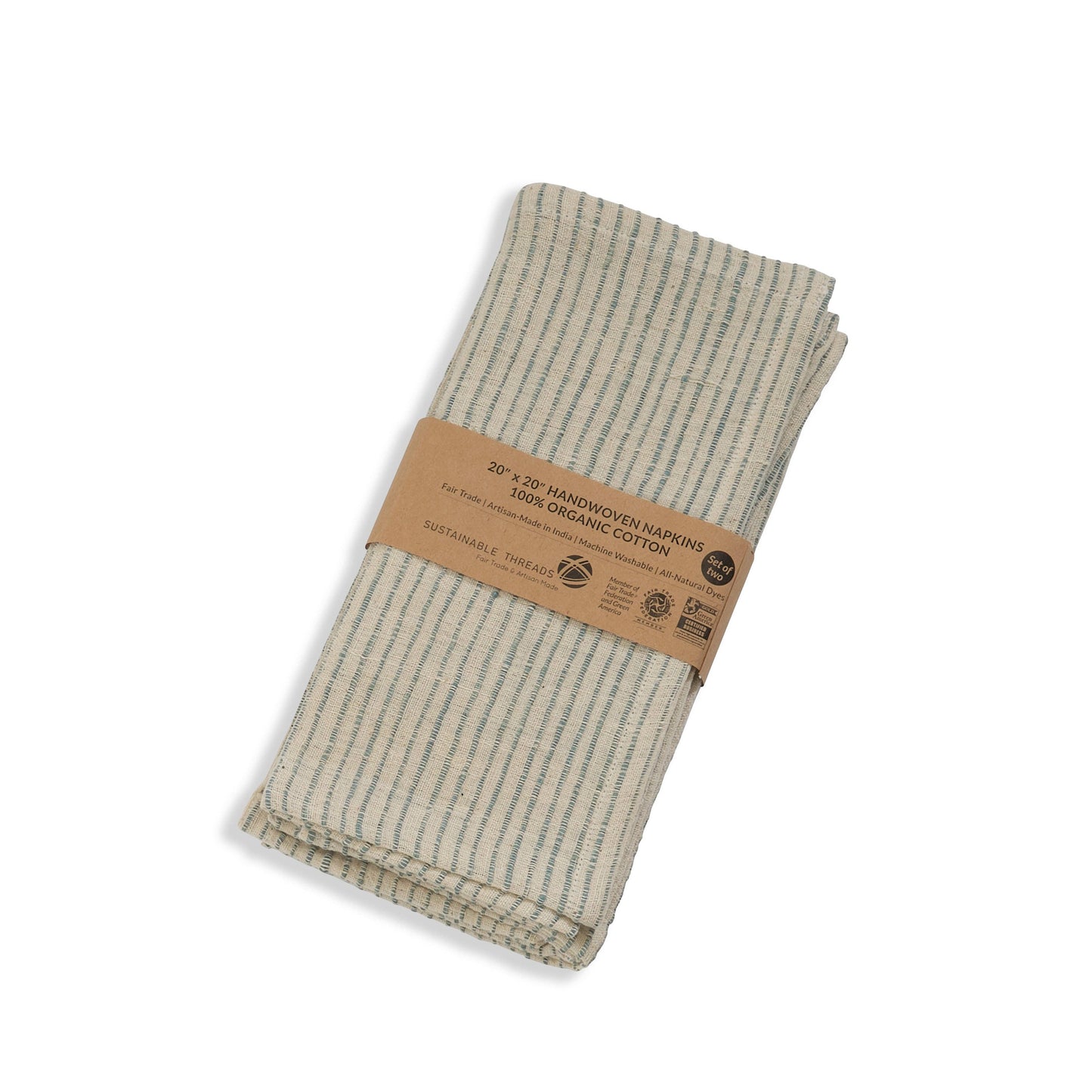 Organic Cotton Napkins | Handwoven Set of 2 | On Track Green