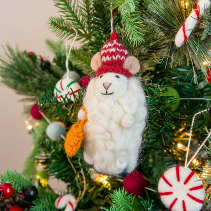 Felt Wool Holiday Sheep Eco Ornament - Sheepy Mouse
