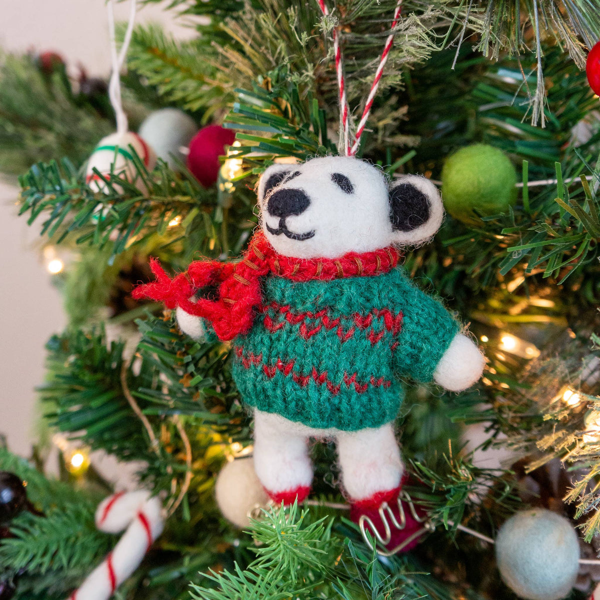 Felt Wool Holiday Ornament - Skating Polar Bear
