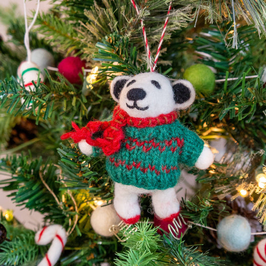 Felt Wool Holiday Ornament - Skating Polar Bear