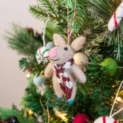 Felt Wool Holiday Ornament - Happy Pig